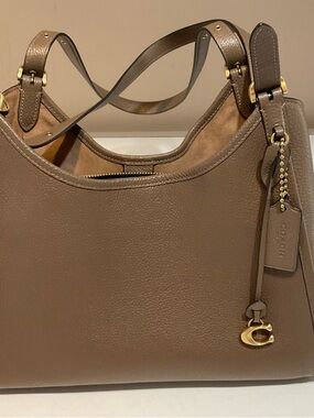 Coach Taupe Brown Pebbled Leather Shoulder Bag with Gold Hardware